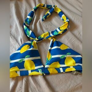 AERIE NWT Halter Top Striped Lemon Print Bikini Top Size M